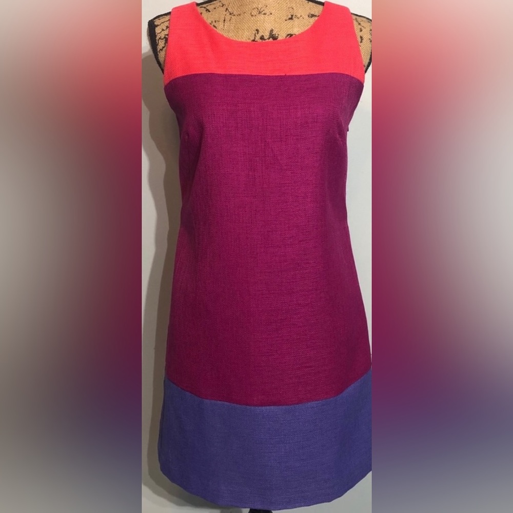 Oleg Cassini Woven Color Block Sleeveless Mini Shift Dress ZB4